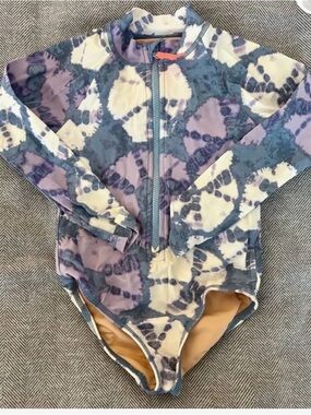 Crewcuts UPF 50+ Long Sleeve Zip Rash Guard One Piece Swimsuit Tie Dye Size 10